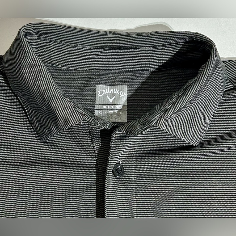 Callaway Golf Polo Shirt Mens XL Opti Dri Gray Striped Short Sleeve Logo